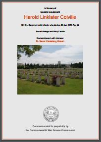 Lt Harold Linklater Colville War Memorial