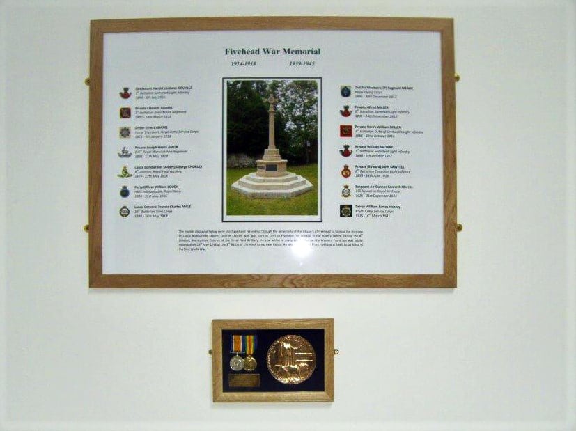 Medals of Lance Bombardier (Albert) George Chorey in Village Hall